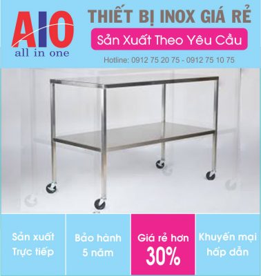 Bàn inox di động có kệ dưới 25 27 ban inox di dong
