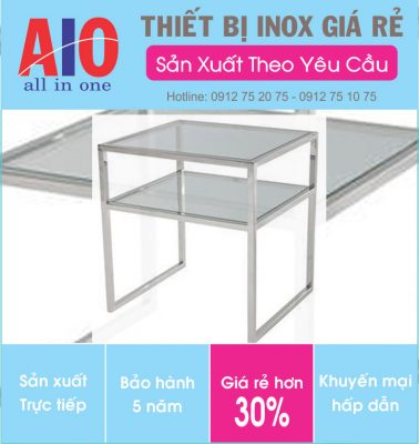 Bàn inox vuông 2 tầng 25 38 ban inox 2 tang