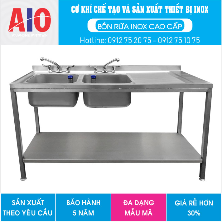 Chậu rửa inox 2 hộc 115 7 chau rua inox doi trai co ban aiojsc.com